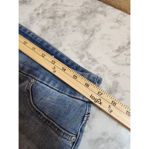 Chico's Women's Blue Destructed Pull-On Ankle Jeggings Jeans Medium Wash Size 10 - Picture 5 of 7